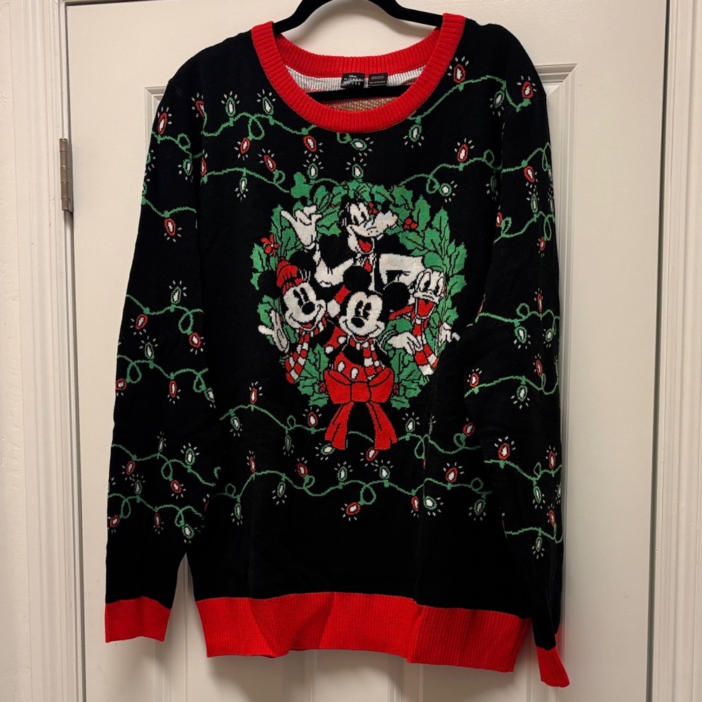 Christmas Disney Women's Festive Black and Red Sweater